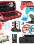 Accessories Bundle for Nintendo Switch OLED Model: Super Kit with Carrying Case, Screen Protector, Steering Wheels, Joycon Grips, Charging Dock, Playstand, Protective case and More (23 in 1)