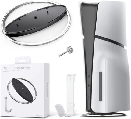 AceGamer Vertical Stand for PS5/Pro/Slim Console with Headset Holder, Non-Slip Base Mount for PlayStation 5 Vertical Dock Electronic Accessories, Anti-Rollover Stand for P5, Black