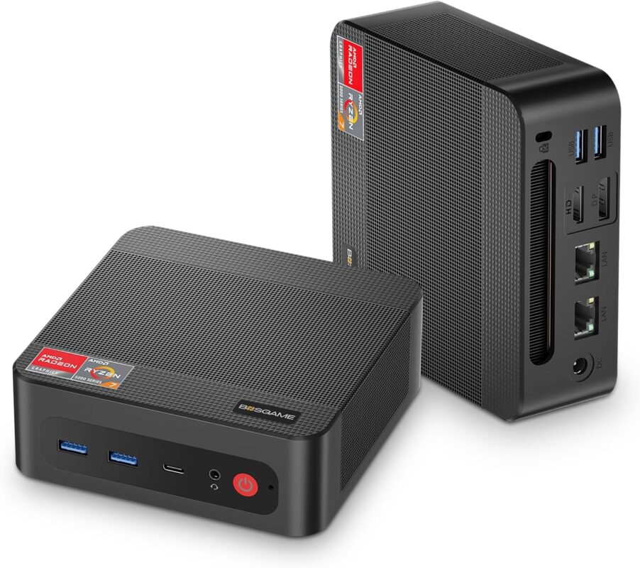BOSGAME P4 Light Gaming Mini PC, Ryzen 7 5825U, 32GB RAM 1TB SSD, 11 Pro Triple 4K 60HZ Displays Desktop Computers, Support PS3 Emulator Micro PC, HDMI+DP+Type-C, WiFi 6E, BT5.2, Dual 2.5GbE LAN