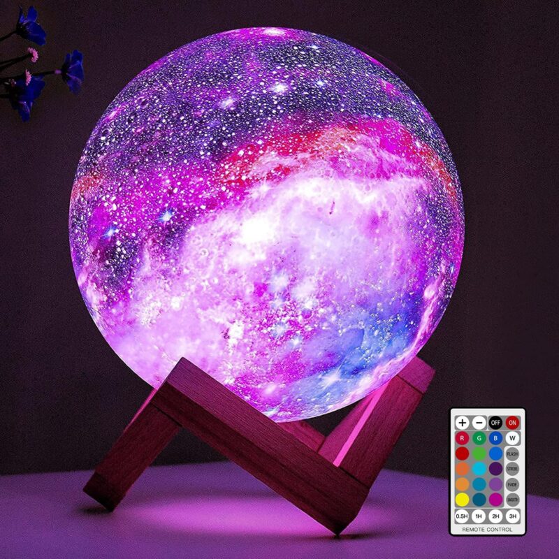 BRIGHTWORLD Moon Lamp Galaxy Lamp 5.9 inch 16 Colors LED 3D Moon Light, Remote & Touch Control Moon Night Light Christmas Gifts for Girls Boys Kids Women Birthday（Wooden Base）