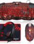 BlueFinger Gaming Keyboard Mouse Headset Combo, USB Wired Crack Backlit,114 Keys Letters Glow LED Keyboard, Red LED Light Headset for Laptop PC Computer Work and Game