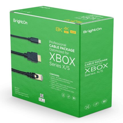 BrightOn Optimized Cable Package Compatible with Xbox Series X/S | 8K HDMI 2.1 HDR Black Cable 8K@60Hz/4K@120Hz | CAT 7 Super High Speed Ethernet Cable | Fast Charge (USB A to USB C) (2 Meter Cables)