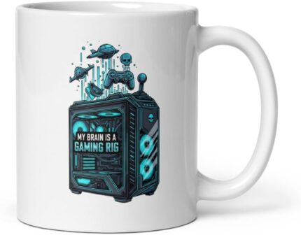 Bubble Gum Tees Gaming Rig Brain Mug | Esports Gamer Coffee Cup | Funny PC Enthusiast Gift | 11oz Ceramic Drinkware