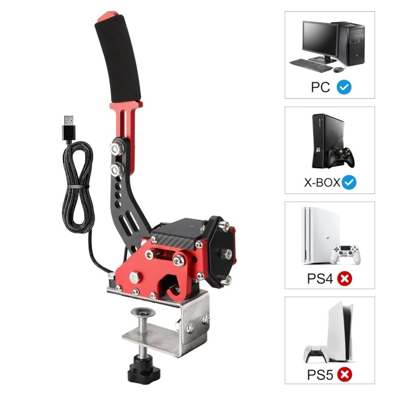 CNSPEED Upgrade 2-in-1 64 Bit USB Handbrake for G920 Compatible With Xbox/Xbox series S/Xbox series X + PC System for Simulated Racing Games with Non-Contact Plus Hall Sensor with Clamp Black+Red