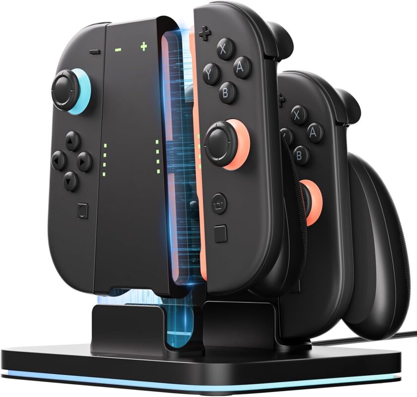 COOWPS 3 in 1 Switch 2 Charging Grip and Dock for Nintendo Switch 2 Joy-Con 2025, with Ergonomic Comfort Grip, Strong Magnetic Force, Fast Charger Dock, 9 RGB Light Modes & USB-C Cable
