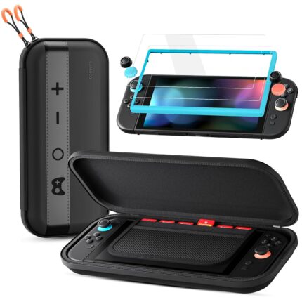 COOWPS Slim Switch 2 Case Bundle for Nintendo Switch 2 2025, with 2-Pack Screen Protectors & 4Pcs Thumb Grips, 6 Game Card Slots, PU Leather and Ultra-Hard Felt Military Grade Protection Travel Case