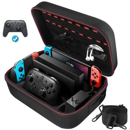 COOWPS Switch Case for Nintendo Switch and Switch OLED Model, Portable Full Protection Carrying Travel Bag with 18 Game Cards Storage for Switch Console Pro Controller Accessories Black