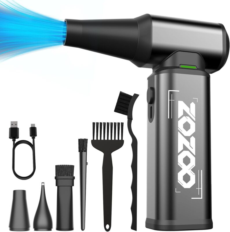 Compressed Air Duster, 180000RPM Powerful Cordless Electric Air Duster with Brushless Motor and LED Light, Rechargeable Stepless Speed Regulation Dust Blower for PC, Keyboard, House, Car and Outdoor