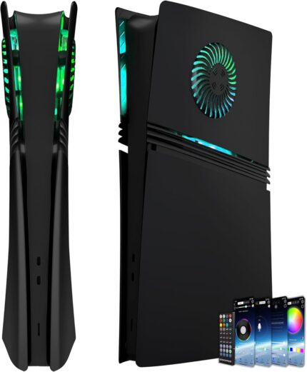 Cover Plates for PS5 Pro Digital Edition with RGB Light Strip and Dust Filter with Cooling Vents DOBEWINGDELOU 400+ Effects LED Light Ring Console Face Plate Cover DIY Decoration Kit Accessorie Black