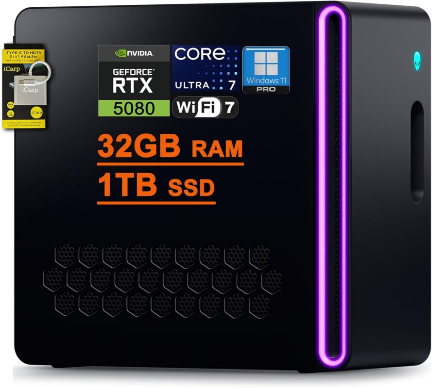 DELL Alienware Aurora ACT1250 Gaming AI Desktop Intel 20-core Ultra 7 Series 2 265F 32GB RAM 1TB SSD GeForce RTX 5080 16GB GDDR7 (Up to 1801 AI TOPS) Liquid Cooler 1000W PSU Win11Pro ICP Hub w/Copilot