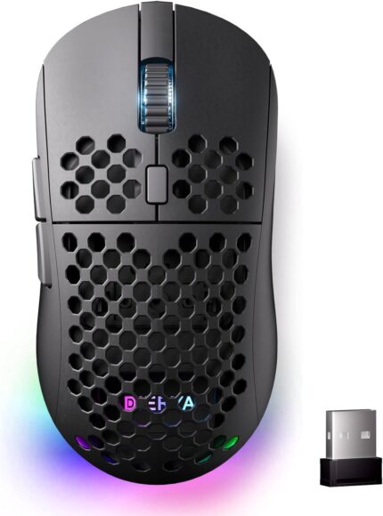 DIERYA M1 Wireless Gaming Mouse, 24000DPI, 180Hrs Battery, 16.8M RGB, 6 Programmable Buttons, Lightweight, Tri-Mode (2.4G/BT5.2/USB-C) for PC/Mac/Laptop – Black