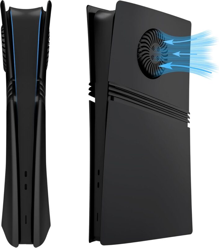 DOBEWINGDELOU Faceplate for PS5 Pro Digital Edition with Cooling Vent and Dust Filter, Face Plate Console Accessories Cover ABS Dustproof Replacement Side Shell Case Black