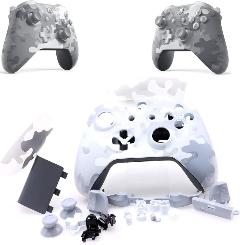 Deal4GO Translucent Faceplate Full Housing Shell kit w/Full Buttons Thumbsticks Replacement for Xbox One S Wireless Controller 1708 Arctic Camo Special Edition