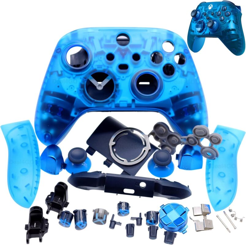 Deal4GO Transparent Full Housing Shell Cover kit w/Buttons Bumper Thumbsticks Replacement for Xbox Series X|S Controller (Blue Special Edition)