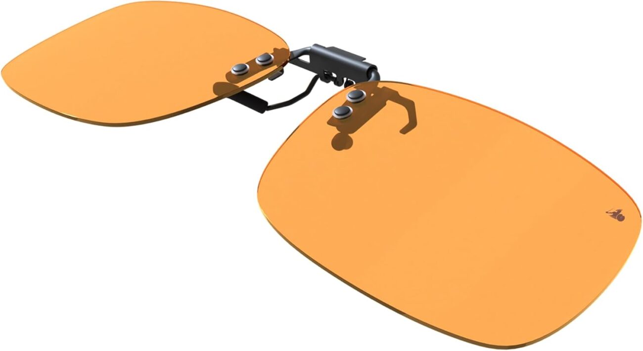 DefenderShield Blue Light Blocking Clip-On Lenses for Computer, Mobile, Gaming, Sleep - Anti Eyestrain, Headache (99% Orange)