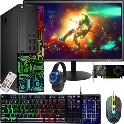 Dell RGB Gaming Desktop Computer PC, Intel Core i5, GeForce GT 1030 2GB GDDR5, 16GB RAM, 512GB SSD, 24 Inch HDMI Monitor, RGB Keyboard Mouse and Headset, WiFi, Windows 11 Pro (Renewed)