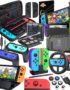 Deruitu Switch Accessories Bundle Compatible with Nintendo Switch, Kit with Carrying Case, Screen Protector, Compact Playstand, Game Case, Joystick Cap, Charging Dock,Steering Wheel, (18 in 1)