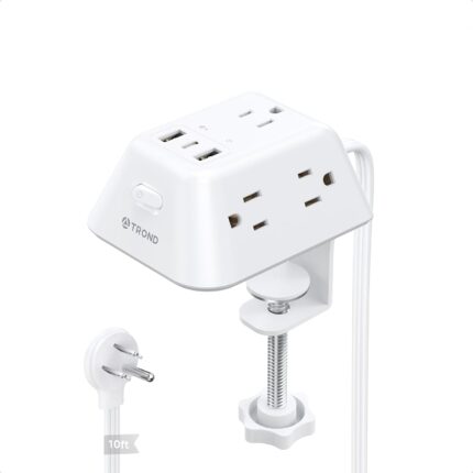 Desk Clamp Power Strip, Surge Protector with 5 AC Outlets and 3 USB Ports, Desk Mount Charging Station, Fit 1.97in Tabletop Edge Thick, 10FT Extension Cord, for Home Office Gaming Accessories