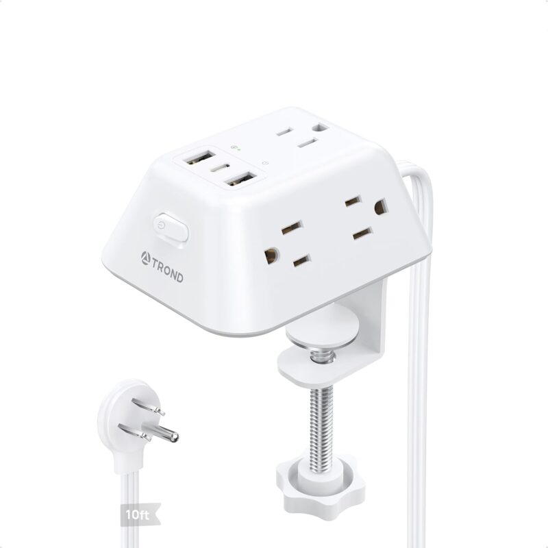 Desk Clamp Power Strip, Surge Protector with 5 AC Outlets and 3 USB Ports, Desk Mount Charging Station, Fit 1.97in Tabletop Edge Thick, 10FT Extension Cord, for Home Office Gaming Accessories