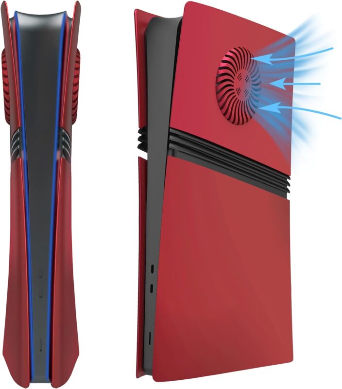 Digital Edition Cover Plates with Cooling Vents for New PS5 Pro Console, Shell Panels Compatible with New PlayStation 5 Pro Accessories Protective Replacement Faceplate (Red)