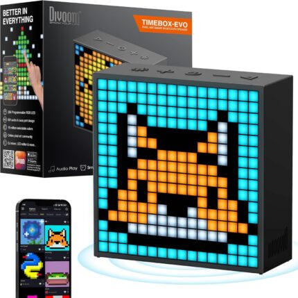 Divoom TimeBox Evo — Pixel Art Bluetooth Speaker with 16×16 LED Display APP Control – Cool Animation Frame & Gaming Room Setup & Bedside Alarm Clock- Black