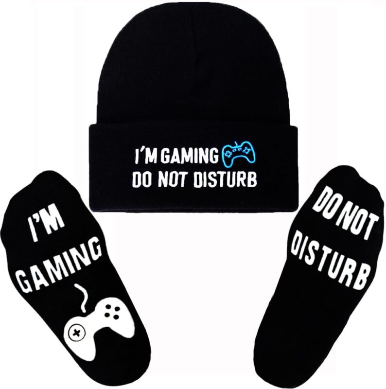 Do Not Disturb Gaming Socks Black Beanie Hat Father’s Day Gamer Gifts for Teens Boys Men Kids