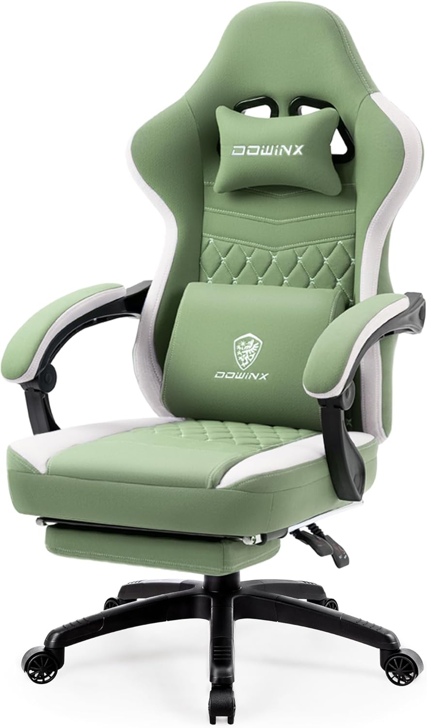 Dowinx Gaming Chair Breathable Fabric Game Chair with Gel Pad and Storage Bag, Comfortable Gamer Chair with Pocket Spring Cushion, Ergonomic Computer Chair with Footrest, Green Dowinx Gaming Chair Breathable Fabric Game Chair with Gel Pad and Storage Bag, Comfortable Gamer Chair with Pocket Spring Cushion, Ergonomic Computer Chair with Footrest, Green