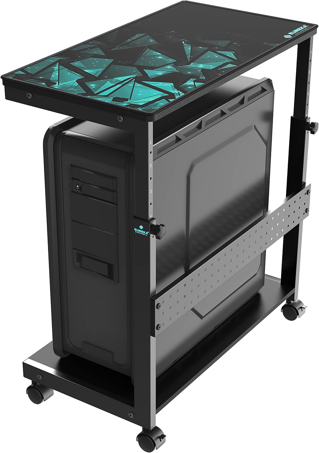 EUREKA ERGONOMIC PC Stand Computer Cart, Height Adjustable Tower Stand 2-Tier Suit for ATX Case Printer, Metal Rolling Cart on Wheels for Gaming Home Office, Black EUREKA ERGONOMIC PC Stand Computer Cart, Height Adjustable Tower Stand 2-Tier Suit for ATX Case Printer, Metal Rolling Cart on Wheels for Gaming Home Office, Black