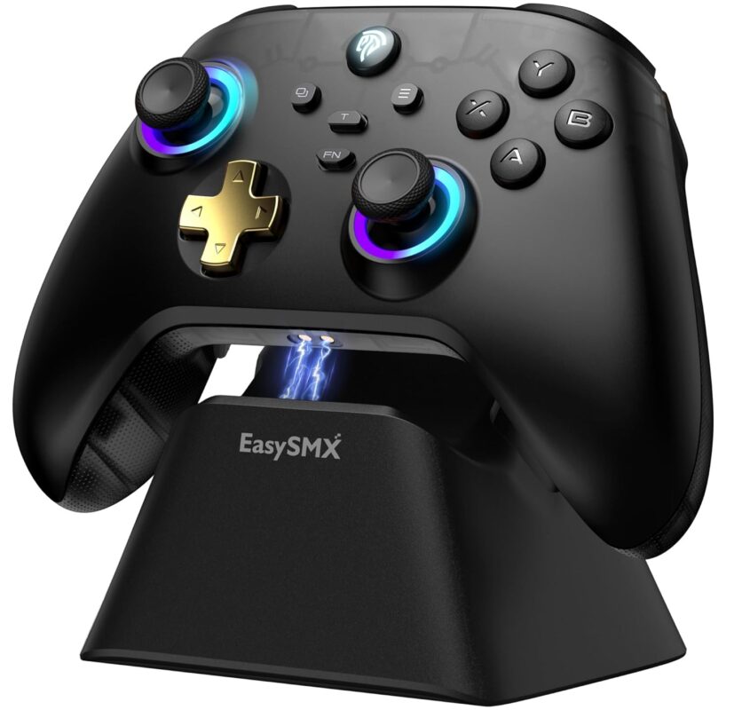 EasySMX D05 PC Controller - Enhanced Wireless Bluetooth Pro Controller with Charging Dock/Hall Sensor/RGB Lighting - No Stick Drift, No Dead Zone - Work for Windows PC, Android, Steam and Switch
