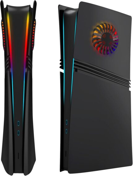 ElitePlay Black PS5 Pro Digital Faceplate with LED Lights Vents Cooling Cover Replacement Plates Shell Accessory for Playstation 5 Pro Digital Edition