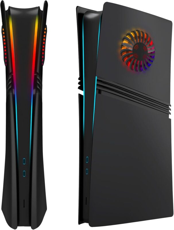 ElitePlay Black PS5 Pro Digital Faceplate with LED Lights Vents Cooling Cover Replacement Plates Shell Accessory for Playstation 5 Pro Digital Edition