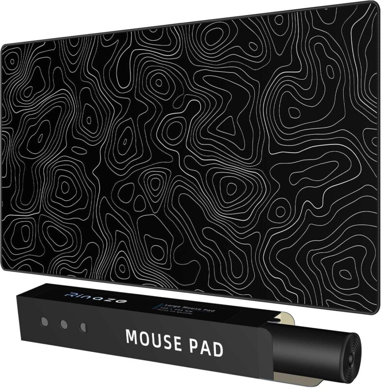 Extra Large Gaming Mouse Pad with Black Topographic, XXL Mousepad, Big Mouse Mat Desk Pad, Non Slip Keyboard Pad for Gaming Computer Laptop PC Office Desk Accessories