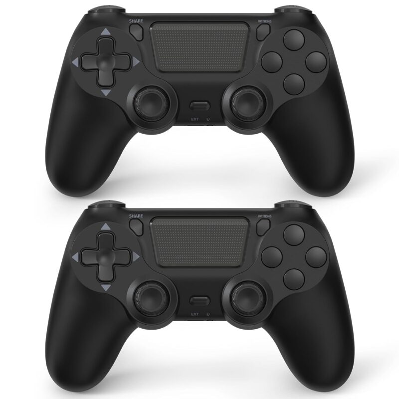 FASIGO 2 Pack Wireless Controller for PS4 Slim/Pro, 20hs Rechargeable Controller with Dual Vibration, Ergonomic Grip, Compatible with playstation 4 (Black)