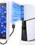 FASTSNAIL Cooling Fan for PS5 Slim Digital/Disc, Auto Speed Adjustable by Temperature Sensor, 2 Fan Speed Manual & USB 3.0 Hub & LED Light, Cooler System Accessories for PS5 Slim Console
