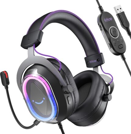 FIFINE Wired USB Gaming Headset: 7.1 Surround Sound – Vibrant Customizable RGB – Game/Chat Balance, Gamer Headphone with Noise Canceling Mic for PC, PS5/PS4, Laptop, Mac – AmpliGame H13BP