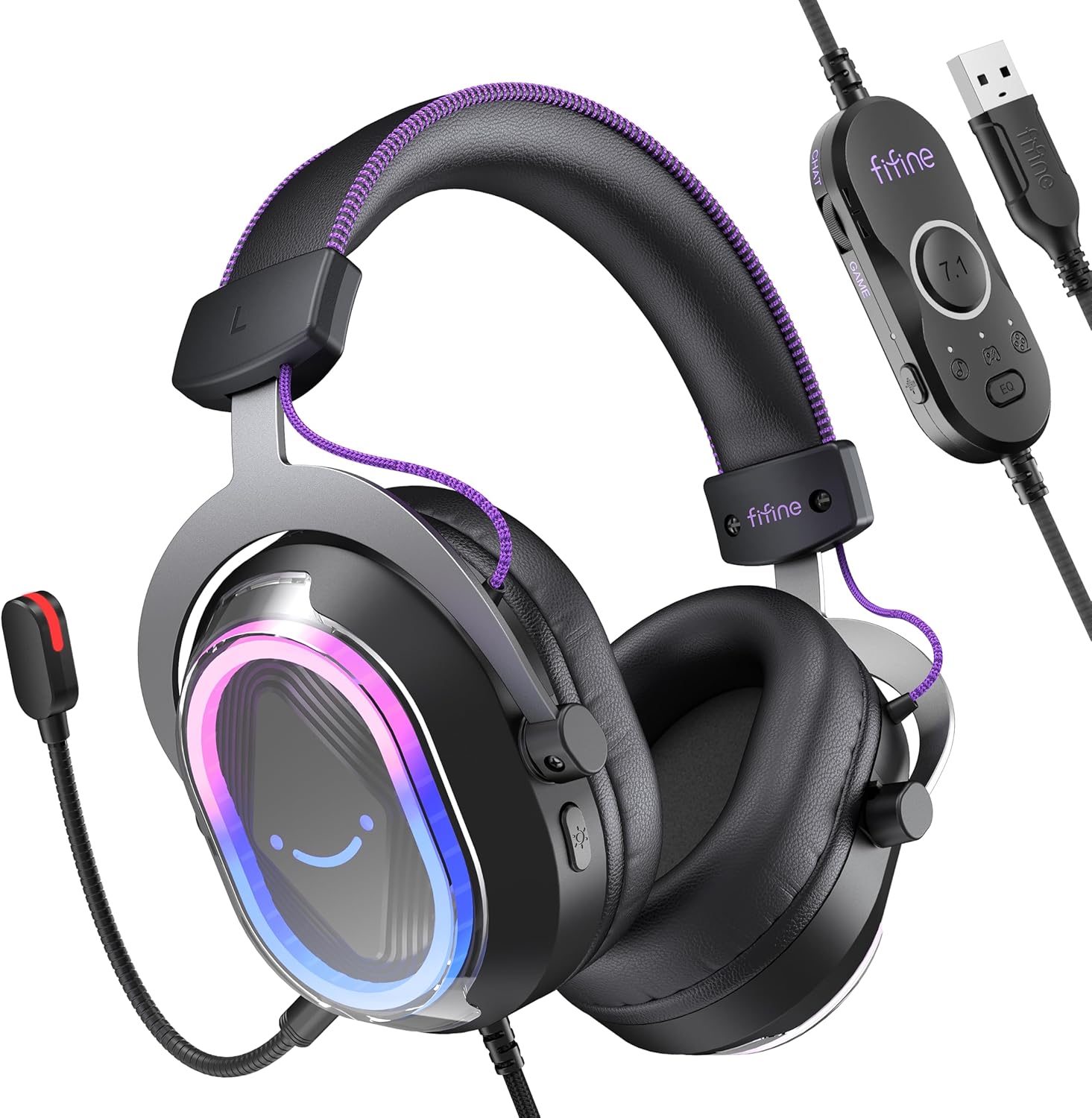 FIFINE Wired USB Gaming Headset: 7.1 Surround Sound – Vibrant Customizable RGB – Game/Chat Balance, Gamer Headphone with Noise Canceling Mic for PC, PS5/PS4, Laptop, Mac – AmpliGame H13BP FIFINE Wired USB Gaming Headset: 7.1 Surround Sound – Vibrant Customizable RGB – Game/Chat Balance, Gamer Headphone with Noise Canceling Mic for PC, PS5/PS4, Laptop, Mac – AmpliGame H13BP