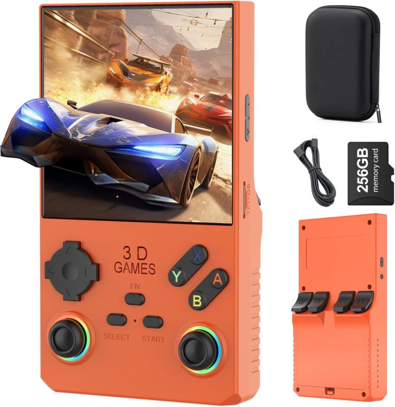 FVBADE 【35000 in 1 V40 PRO Handheld Game Console 3.5 inch IPS Screen Mini Retro Console 3800mAh Portable Pocket Arcade 45+ Mainstream Emulator 256G TF Card Transparent(Orange)
