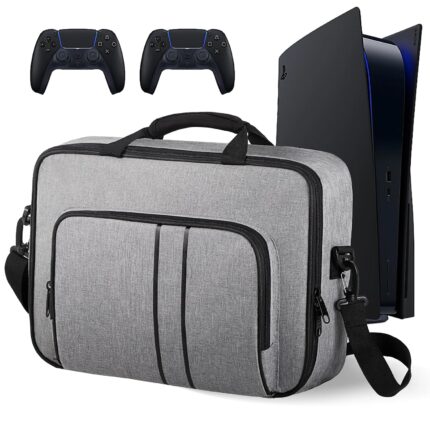 For PS5 Carrying Case，Portable Protective Travel Storage Bag with Thick Padding Compatible for PS5 Digital Edition Console, for PS5 Controller, Game Discs, Charger & Accessories，Grey