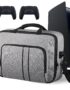 For PS5 Carrying Case，Portable Protective Travel Storage Bag with Thick Padding Compatible for PS5 Digital Edition Console, for PS5 Controller, Game Discs, Charger & Accessories，Grey