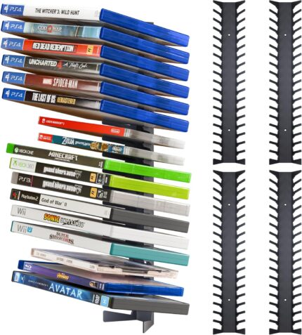 Funturbo Video Game Storage Wall Mount Game Case Holder, Metal Wall Mounted Media Storage Shelves for PS, Xbox, Switch Game Organizer (4-Pack)