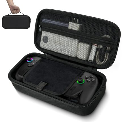 G-STORY Large Capacity Carrying Case for ROG XBOX ALLY X 2025 Handheld, Hard EVA Travel Bag for Gaming PC Console, Storage Pouch with Battery Bank Cable Pocket & Accessories Compartment