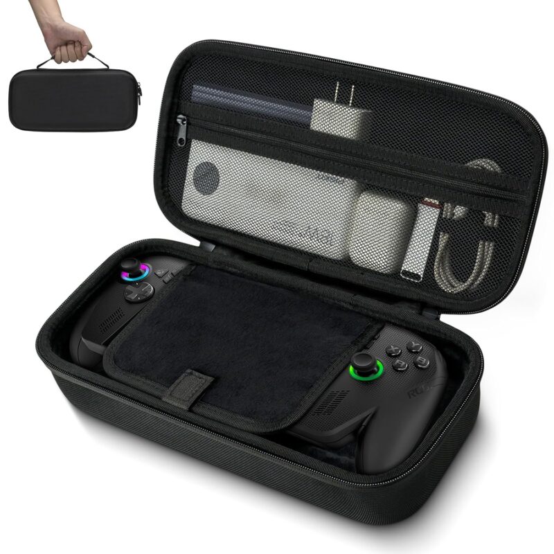 G-STORY Large Capacity Carrying Case for ROG XBOX ALLY X 2025 Handheld, Hard EVA Travel Bag for Gaming PC Console, Storage Pouch with Battery Bank Cable Pocket & Accessories Compartment