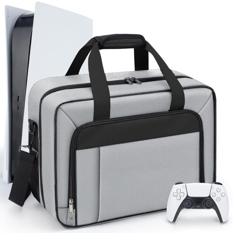 GDNasist Carrying Case Fit for PS5, Travel Thickened Protective Bag Compatible with Playstation 5 Console, Headset, PS5 Controller, Game Discs, and Gaming Accessories, Grey