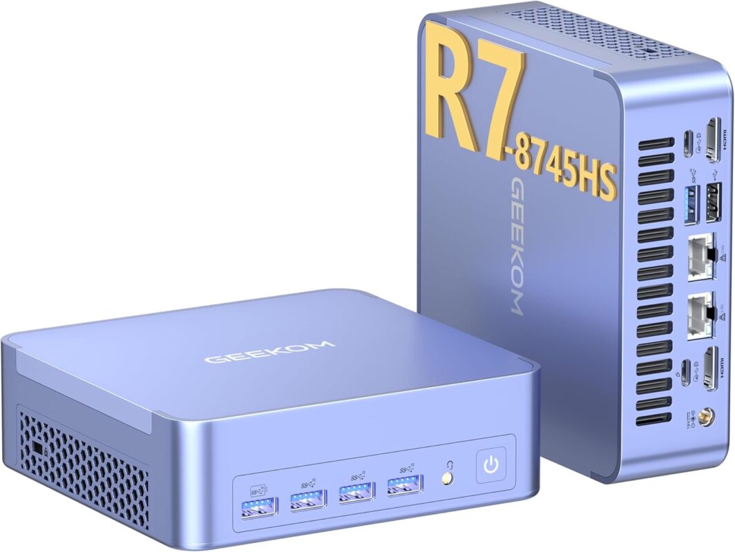 GEEKOM AX8 Max Mini PC with AMD Ryzen 7 8745HS Dual 2.5GbE LAN(Upgraded 6800H)| 32GB DDR5 |1TB PCle4.0 NVMe SSD(Expandable) | Radeon 780M| USB4.0((40Gbps), WiFi 6E, 8K Quad Display| Windows11 Pro