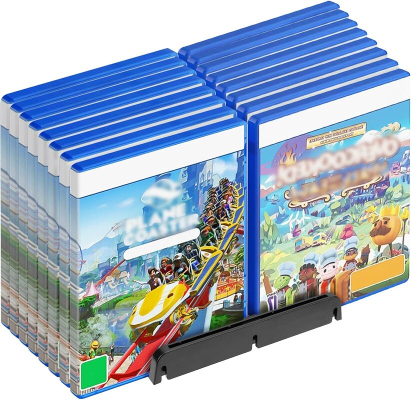 GEEKRIA Game Disc Storage Stand Compatible with Sony PlayStation 5 Slim, Pro, Nintendo Switch, Xbox Series, CD, DVDs, Large Capacity Holder for 16 CDs, Universal Desk Game Accessories