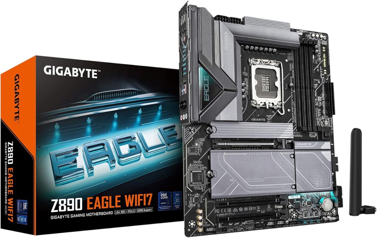 GIGABYTE Z890 Eagle WIFI7 Intel Core Ultra (Series 2) LGA 1851 Motherboard, ATX, DDR5, 4X M.2, PCIe 5.0, USB4, WIFI7, 2.5GbE LAN, EZ-Latch