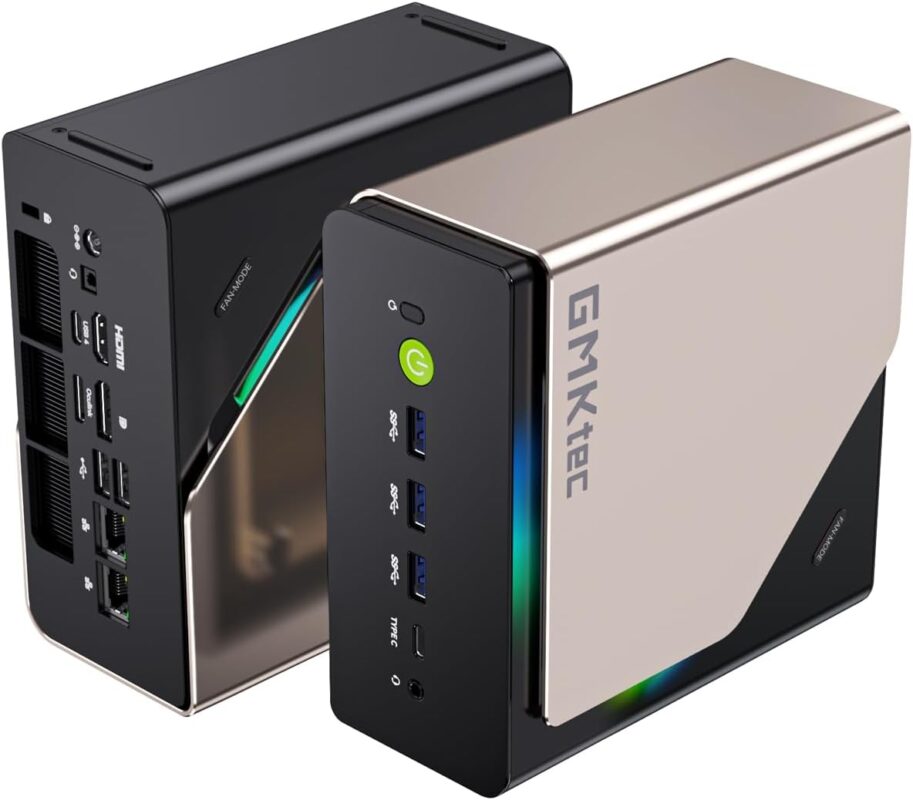 GMKtec AI Mini PC Ultra 9 285H (Turbo 5.4GHz) 96GB DDR5 2TB PCIe 4.0 SSD Mini Gaming Computer 3X M.2 Expansion Slots, Oculink, Quad Screen 8K Display EVO-T1