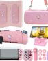 GUTIAL Accessories Bundle for Nintendo Switch - Cute Kawaii NS Accessories kit for Grils Boys Kids with Travel Carrying Case and Cartoon Dockable Protective Cover Case, Screen Protector, Stand - Pink