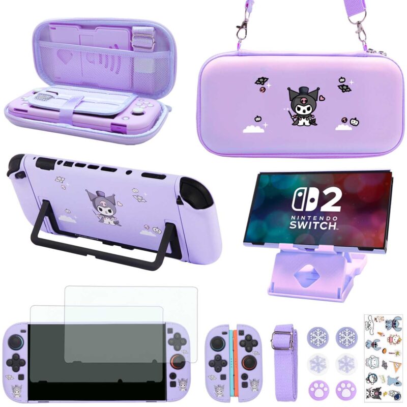 GUTIAL Accessories Pack for Nintendo Switch 2 2025 - Cute Kawaii NS 2 Accessories kit for Grils Boys Kids with Travel Carrying Case and Cartoon Dockable Cover Case, Screen Protector, Stand