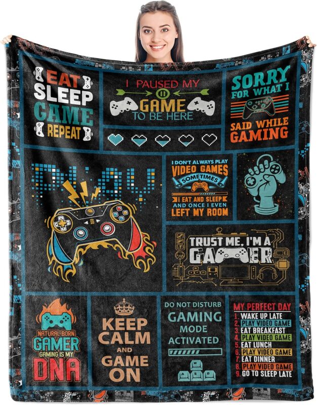 Gamer Gifts for Boys/Men/Girls/Women, Best Gaming Gifts for Video Game Lover, Game Room Decor for Gamers, Birthday Gameboy Blanket for Teens/Kids Soft Throw 50" x 60"